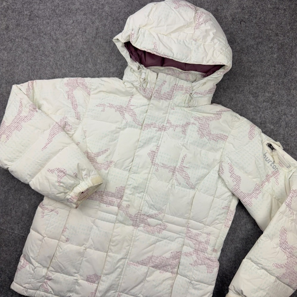 Burton Nordic Down Jacket Womens Large White Hooded Puffer Ski Winter Snowboard